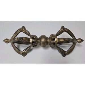 Antique Brass Tibetan Buddhist 5 pronged Vajra/Dorje 13"